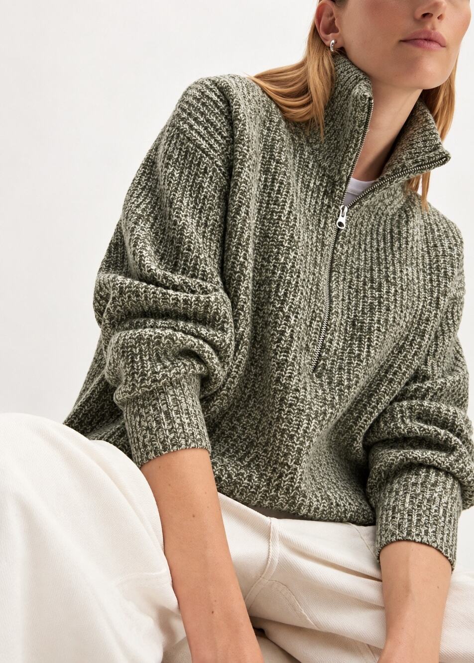 Everlane Half Zip Sweater in Luxe Merino Seafoam Kambaba Twist Medium